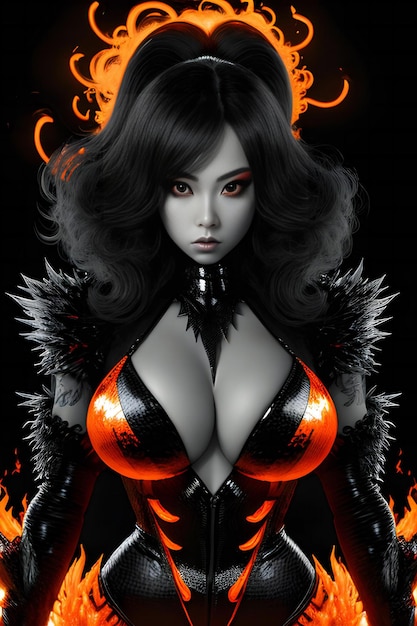 Illustration of a beautiful woman with a vampire costume