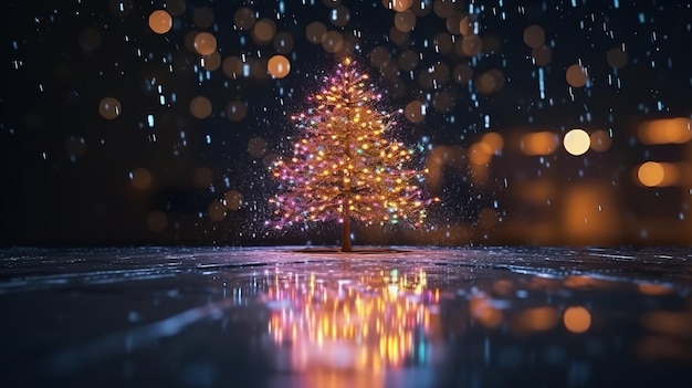 Illustration of a beautifully decorated Christmas tree shining in the rain