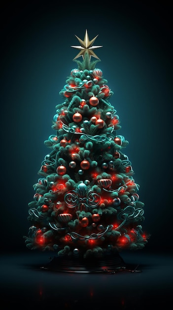 Illustration of a beautifully decorated Christmas tree with a shining star on top