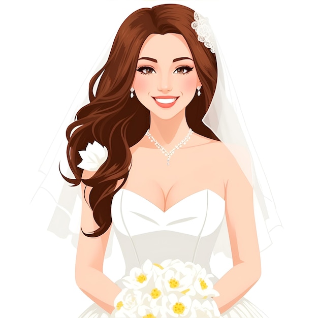 illustration beauty woman wearing bride dress images with ai generated