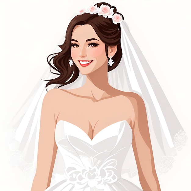 illustration beauty woman wearing bride dress images with ai generated