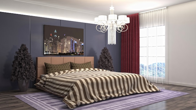 Illustration of bedroom interior. 3D render