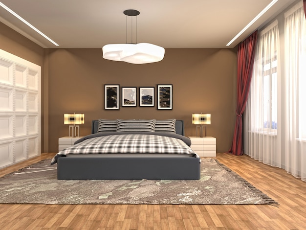 Illustration of bedroom interior. 3D render