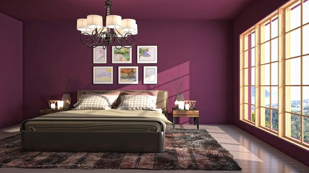 Illustration of bedroom interior. 3D render