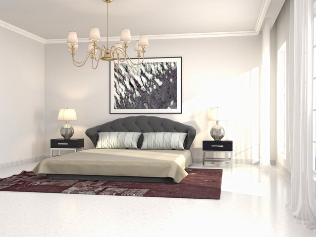 Illustration of bedroom interior. 3D render