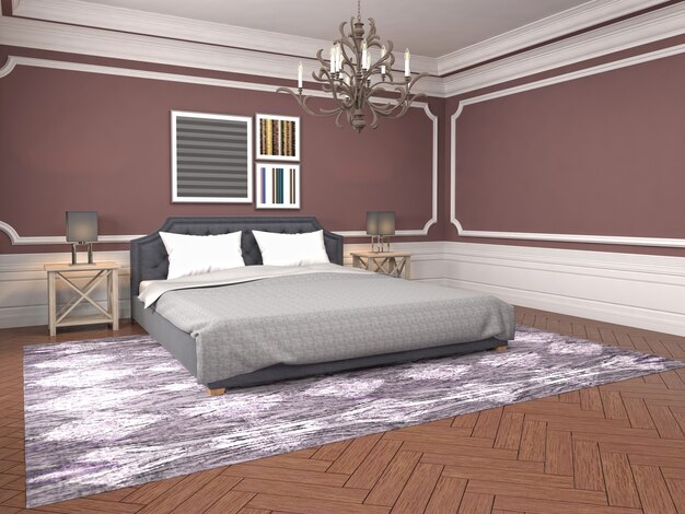 Иллюстрация интерьера спальни. 3D визуализация