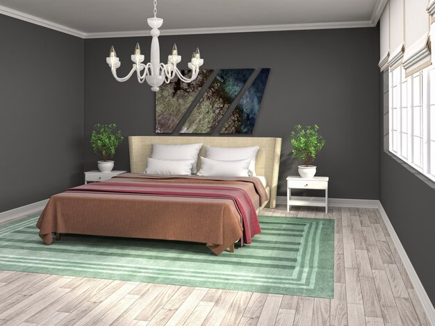 Illustration of bedroom interior. 3D render