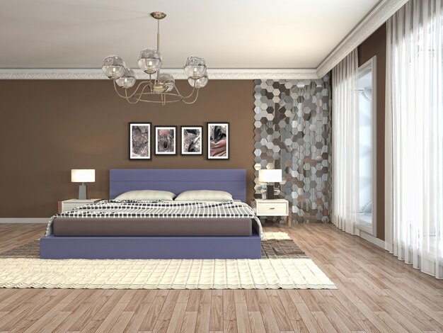Illustration of bedroom interior. 3D render