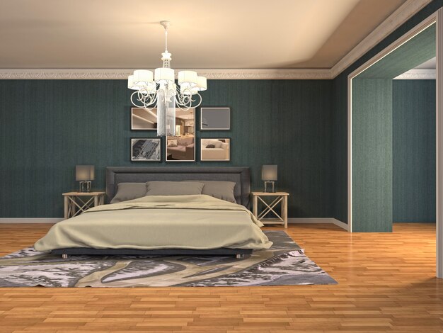 Illustration of bedroom interior. 3D render