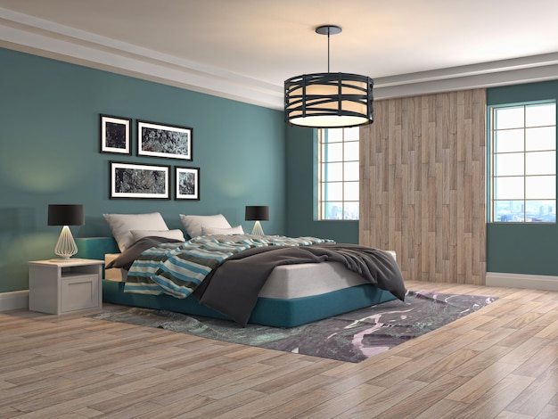 Illustration of bedroom interior. 3D render