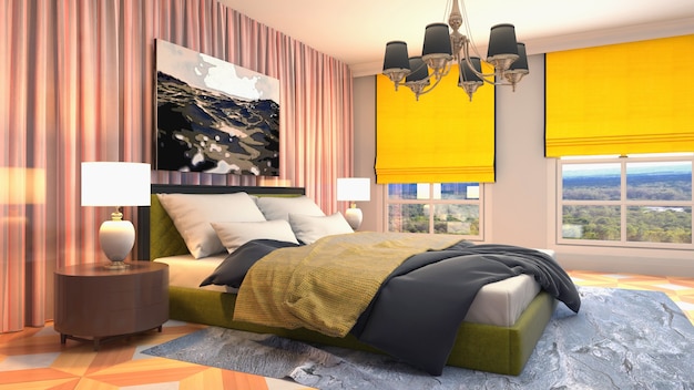 Photo illustration of the bedroom interior