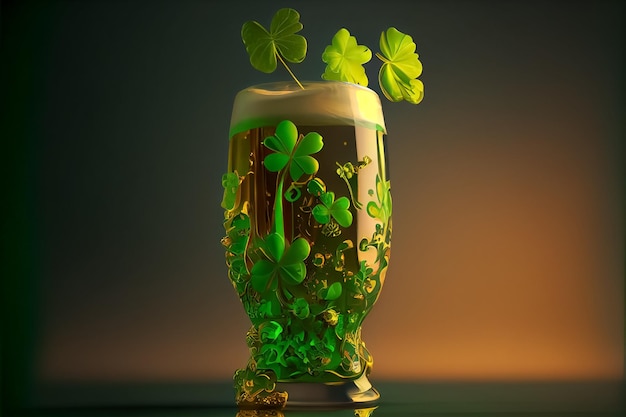 Illustration of beer glass and green clover AI