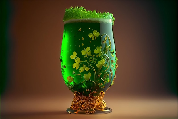 Illustration of beer glass and green clover AI