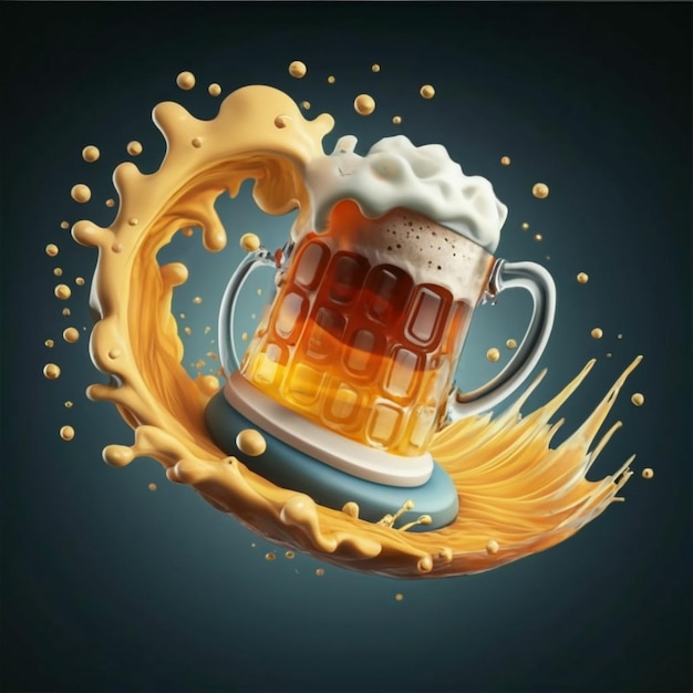 Illustration of a beer mug surfing a wave