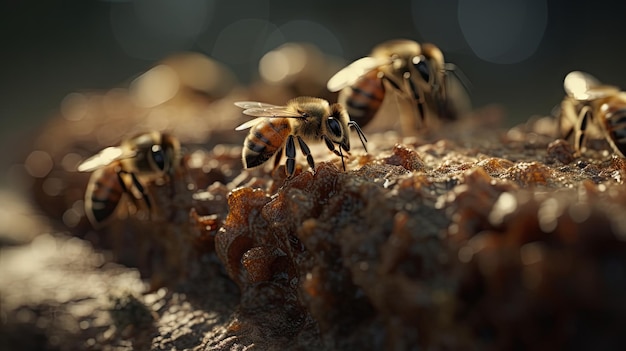 Illustration of bees seen up close