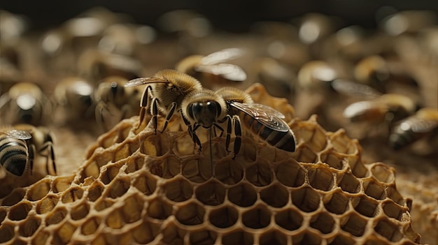 Illustration of bees seen up close