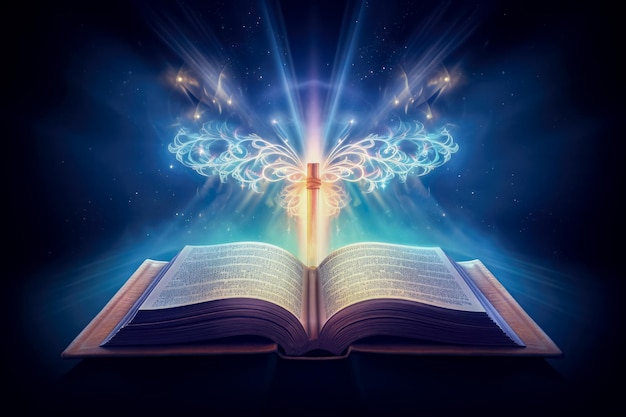 illustration of a bible and a glowing burning cross