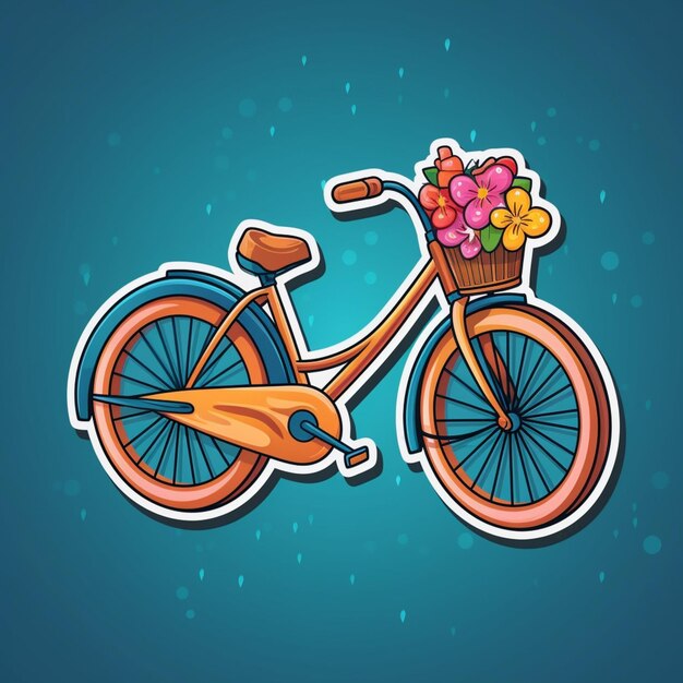 Foto illustrazione di una bicicletta con un cesto di fiori sulla ruota anteriore generativa ai