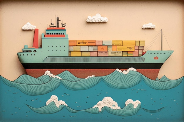 Photo illustration of a big cargo container ship in the sea generative ai