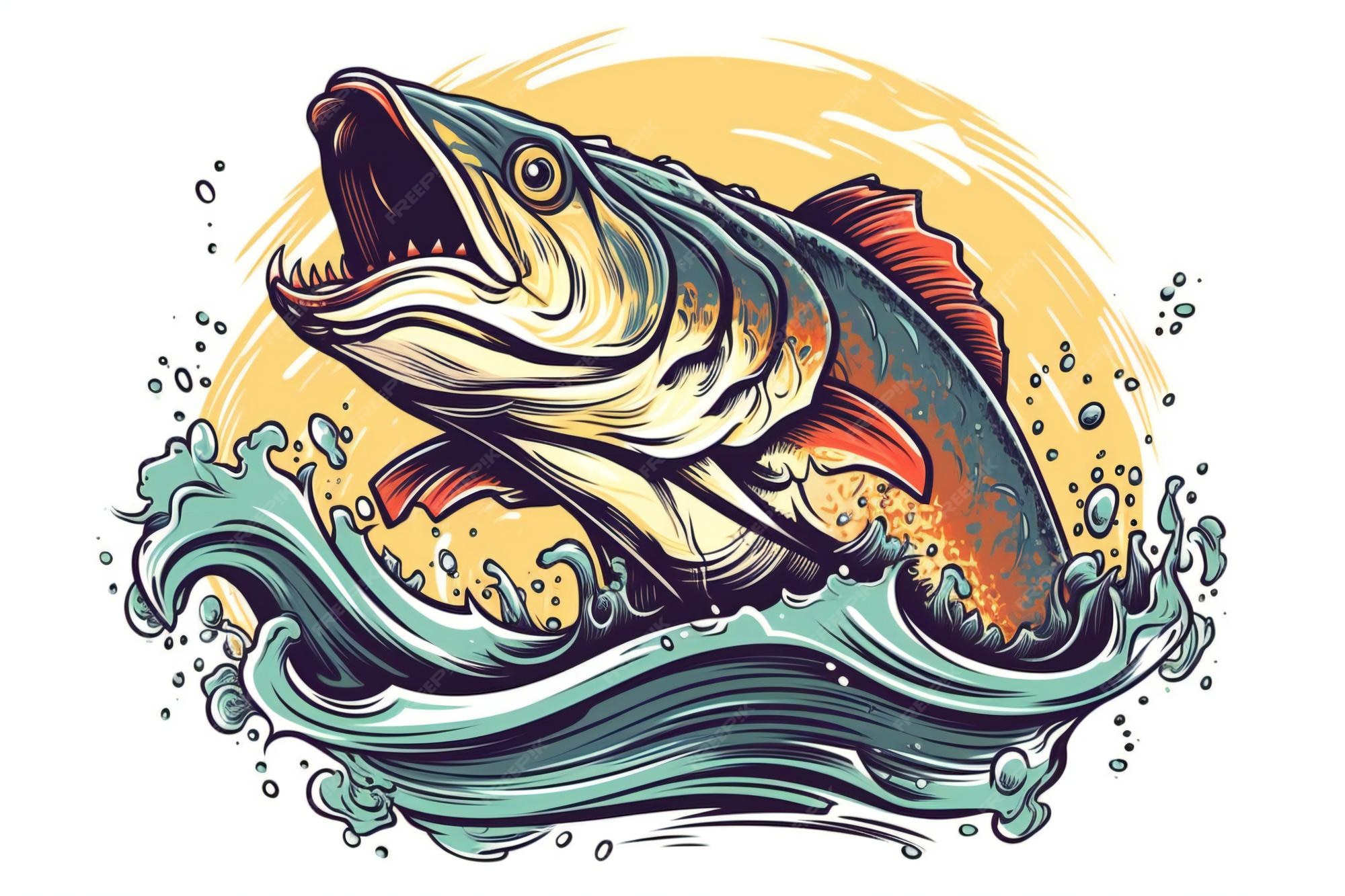 Premium Photo Illustration of a big salmon fish jumping out of the water