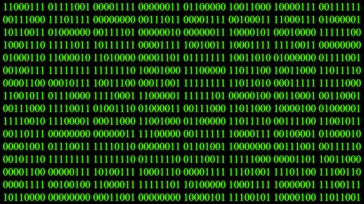 Photo illustration of binary encoding green light glowing with digits background screendigital hacker cyberspace algorithm binary encryptionweb hud interfacecomputer monitor information data code