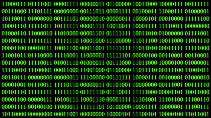 Photo illustration of binary encoding green light glowing with digits background screendigital hacker cyberspace algorithm binary encryptionweb hud interfacecomputer monitor information data code