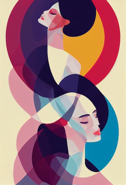 Illustration of a bipoc woman colorful abstract designflat\
design concept with fine lines perfect for web design banner mobile\
app landing page