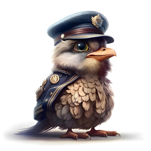 Illustration of a bird in a police uniform on a white background