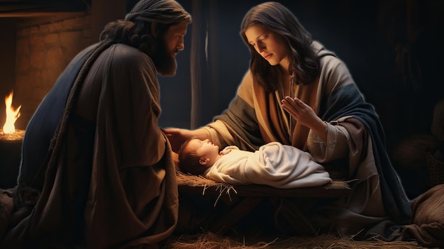 illustration of The birth of Jesus in a stable ultra