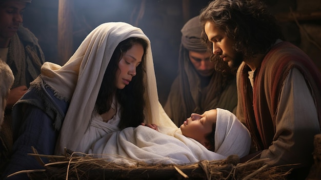 illustration of The birth of Jesus in a stable ultra
