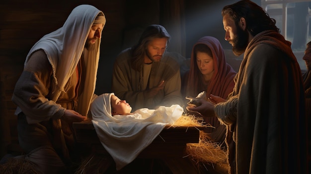 illustration of The birth of Jesus in a stable ultra