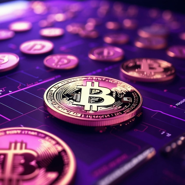 illustration of bitcoin on a purple background created with AI