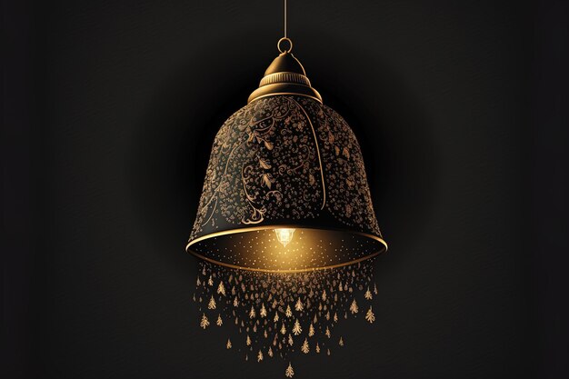 Illustration of a black background and an isolated golden lamp pendant