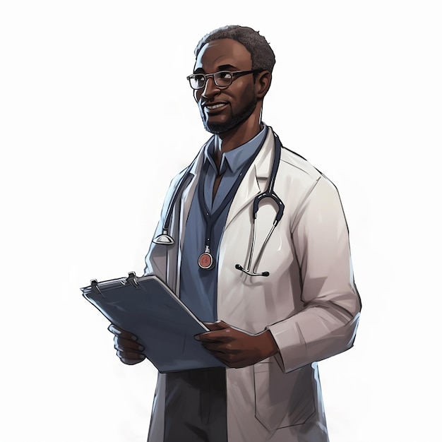 Illustration of a black doctor on white background