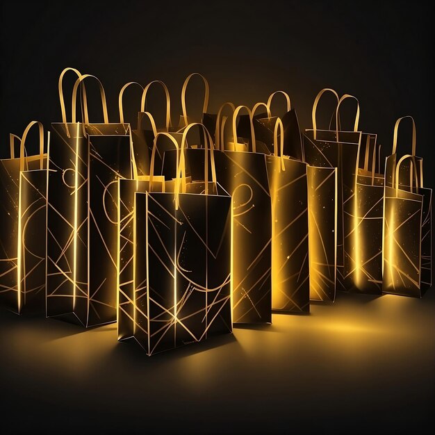 illustration of black gold paper bags