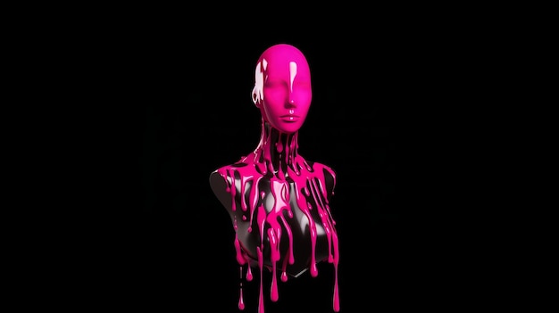 Illustration of a black mannequin with dripping pink paint on its face