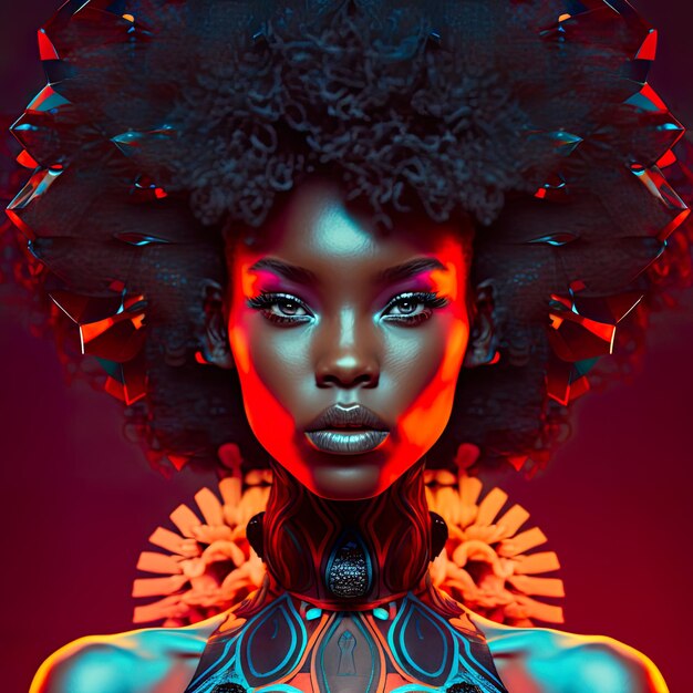 Illustration of A black model in retro futuristic high fashion with a modern twist Generative AixA