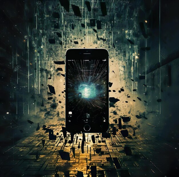 A Illustration of black smartphone with visual flake