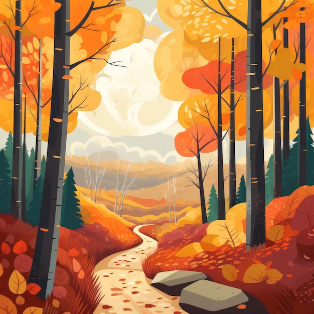 Illustration black stroke of a landing page for website autumn forest Generative ai