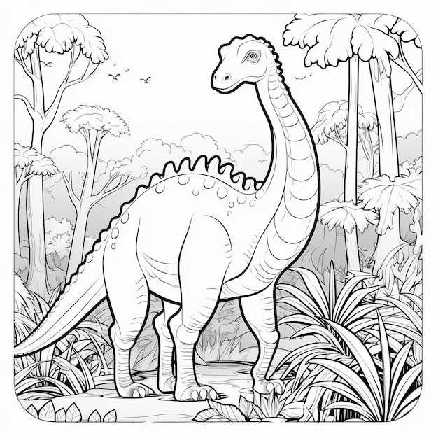 illustration of black and white coloring page for kids Brachiosaurus, Generative ai