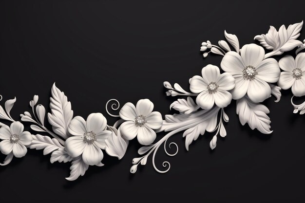 Illustration of black and white floral design style forming a border element