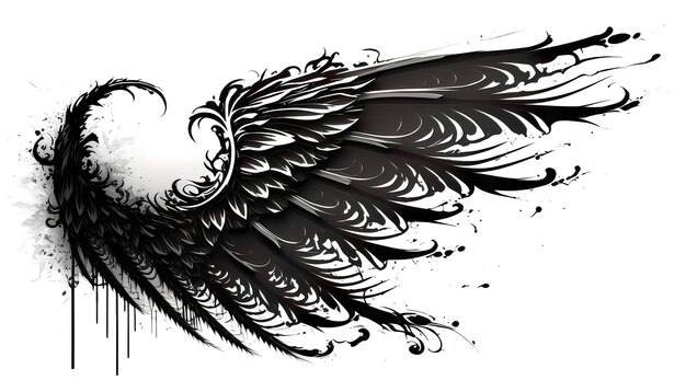 Photo illustration black wing angle in white background generate ai