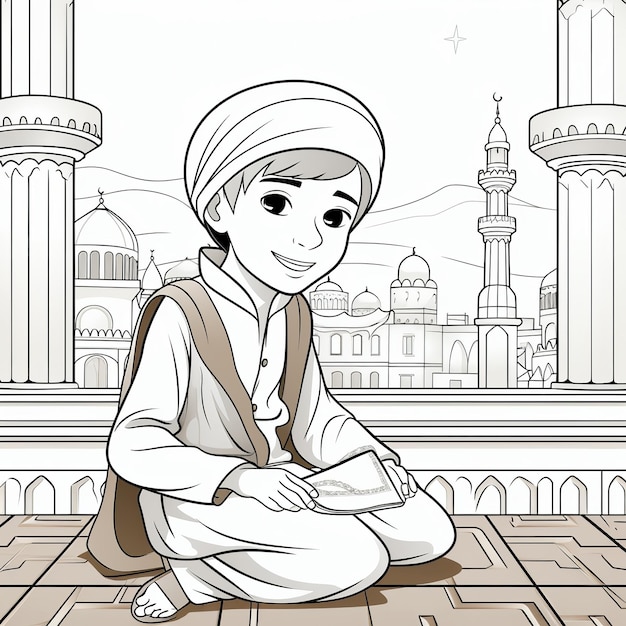 illustration of a blank coloring worksheet of alms giving in Islam flat design