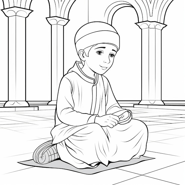 イスラム教のフラットなデザインで与える施しの空白の着色ワークシートのイラスト