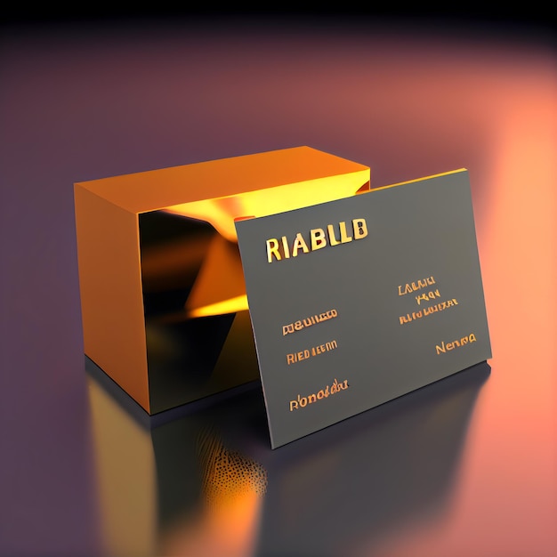 Illustration of a blank gold business card on a reflective background