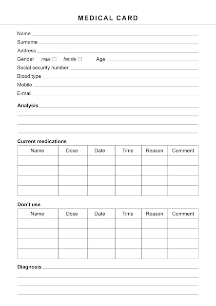 Illustration of blank medical card Health care