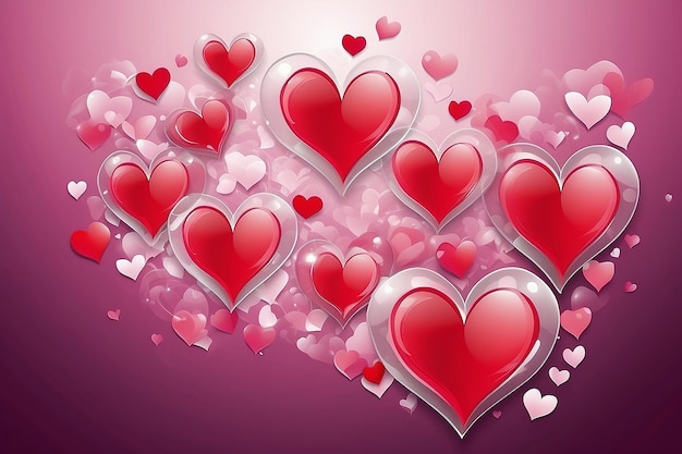 An illustration of a blended valentine background with transparent hearts