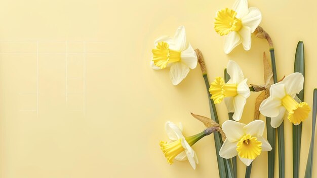 Illustration of blooming daffodils Flowers with white petals and bright orange centers stand out against a warm golden background The image is bright and filled with the joy of spring