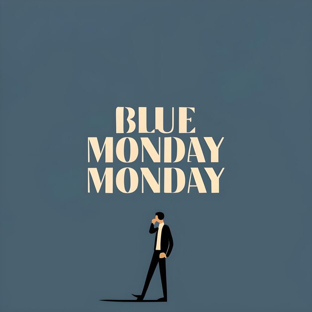 Illustration of a blue background with the words BLUE MONDAY