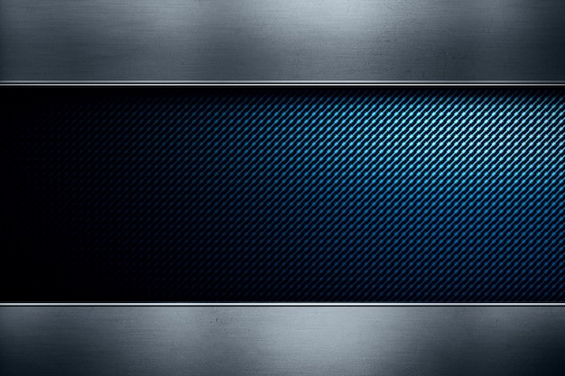 Photo illustration of blue carbon fiber with polished metal border textured material design